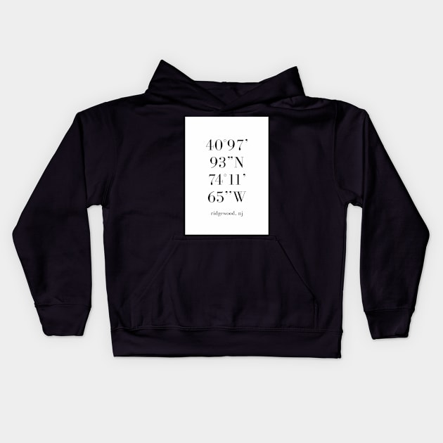 Ridgewood New Jersey Longitude and Latitude Kids Hoodie by Claireandrewss